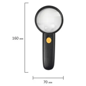 Лупа BRAUBERG ручная 4x, 65 мм, с подсветкой, черная (454129), изображение 4